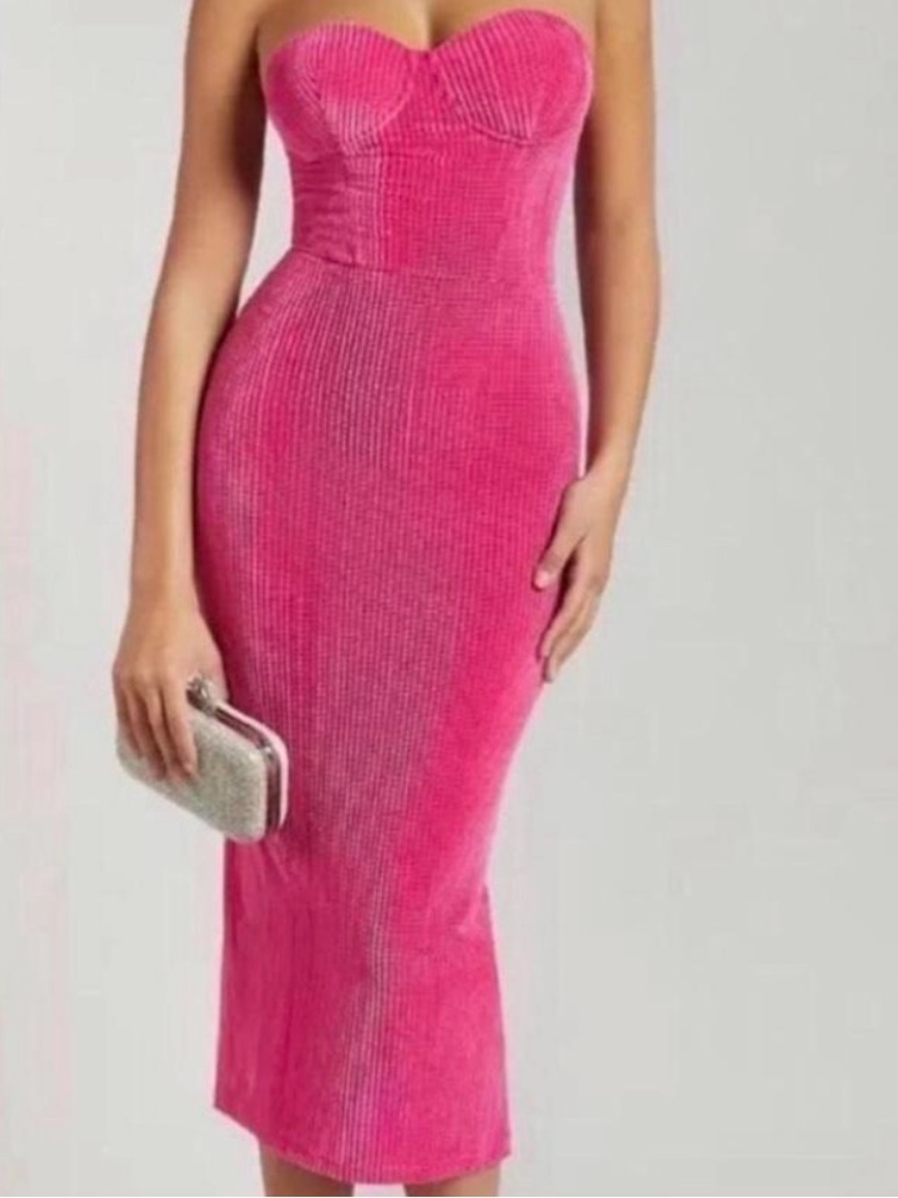 SHEIN Hot Pink Strapless Midi Dress